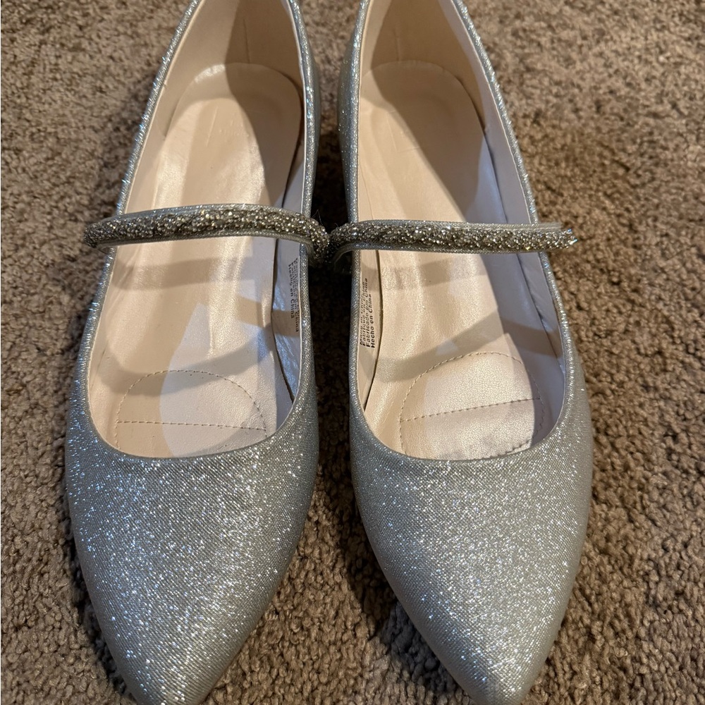 Silver MaryJane Low Block Heel